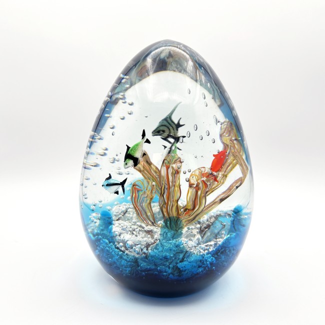 ADRIATICO - MEDIUM oval aquarium with tropical fish in Murano glass