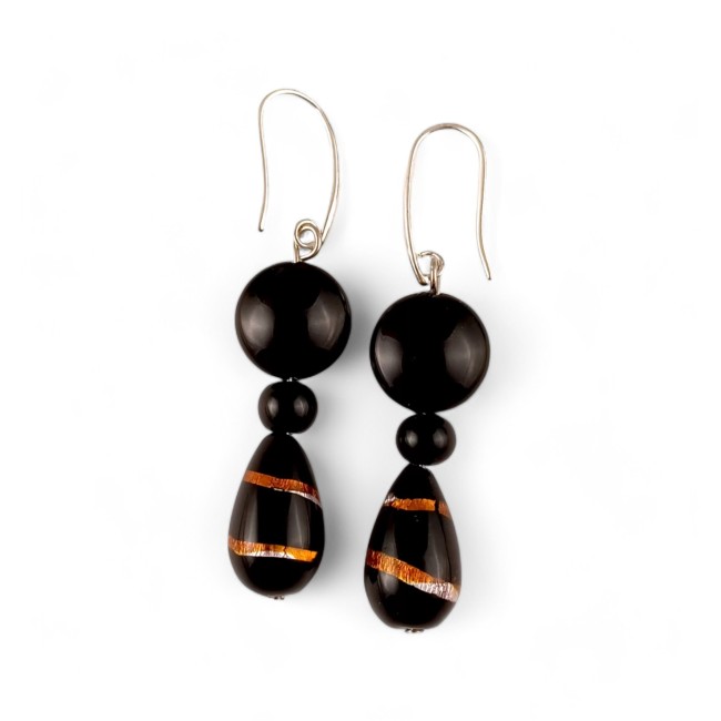 AFRICA - Ethnic style earrings with BLACK and GOLD pearls in Murano glass