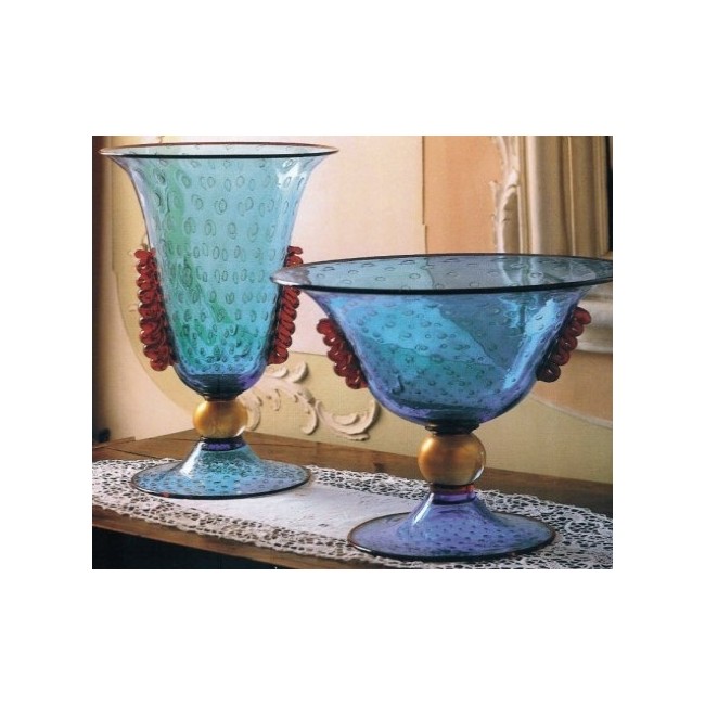 BALOTON - Aquamarine cup and vase with bubbles and morise