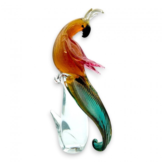 BINTI - COLORFUL Parrot - Stylized cockatoo in Murano glass decorated in gold.