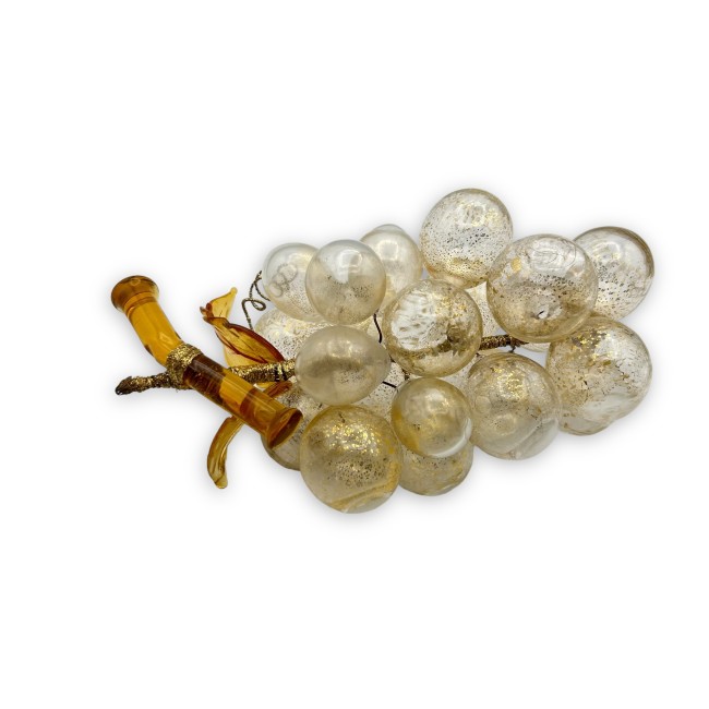 Bunch of grapes in Murano glass with 20 LARGE grapes - Crystal and Gold Leaf