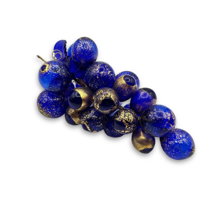 Bunch of grapes in Murano glass with 25 LARGE grapes - BLUE and Gold Leaf