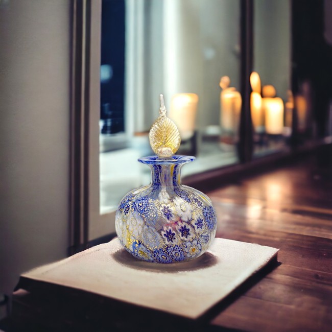 CAMOMILLA - Diffuser bottle for essential oils in blue and gold Murano glass