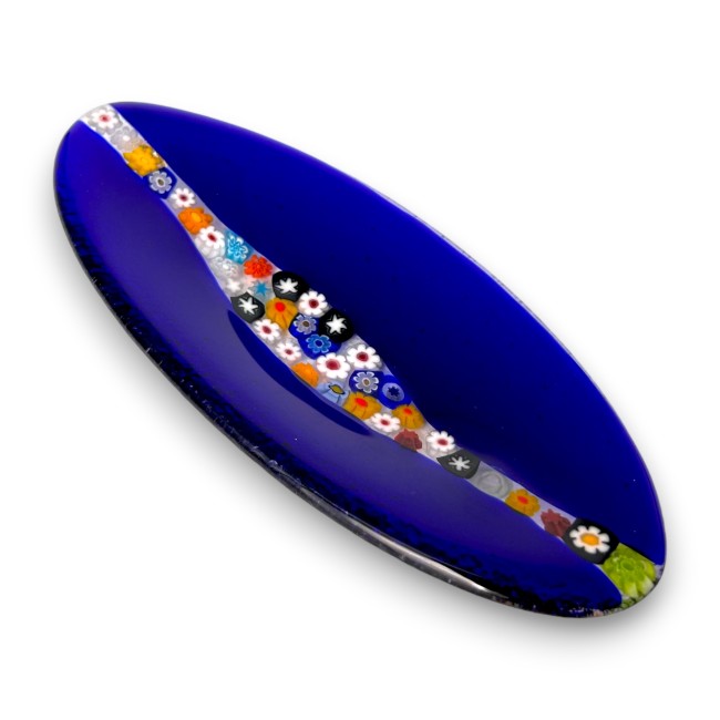 CASCATA - Small Blue OVAL Tray with Murrine in Murano glass