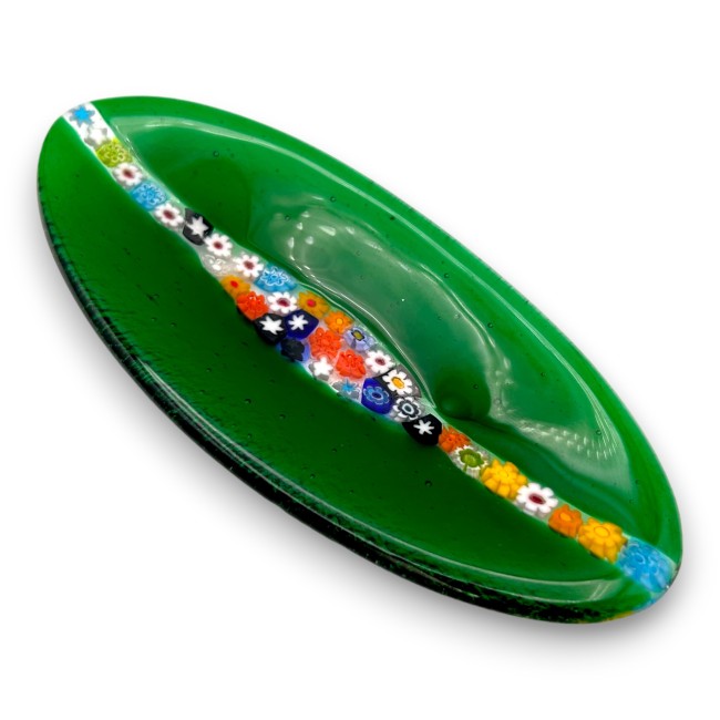 CASCATA - Small Green OVAL Tray with Murrine in Murano glass