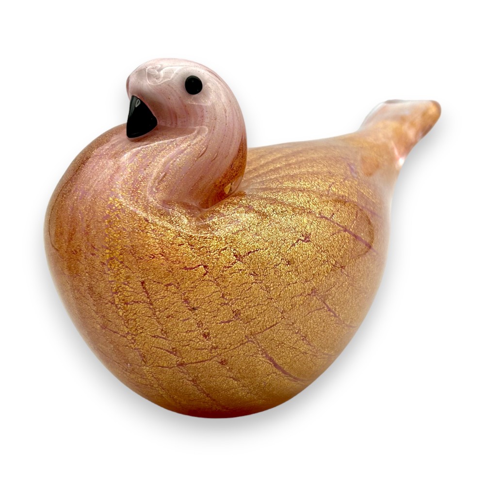 COCCA - PINK dove sculpture decorated in GOLD in handmade artistic Murano glass.