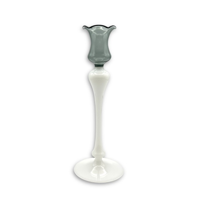 DALIA - WHITE & GRAY Murano glass candle holder