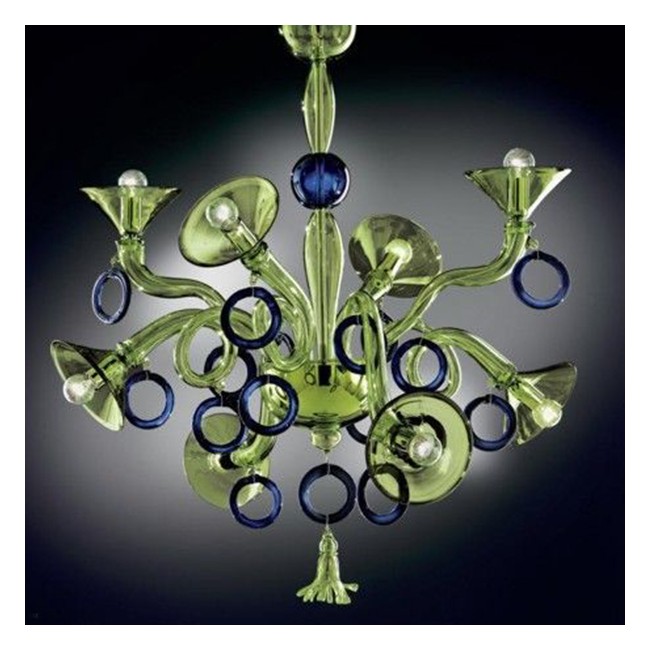 Laguna Planet - Chandelier in acid green and blue polished glass