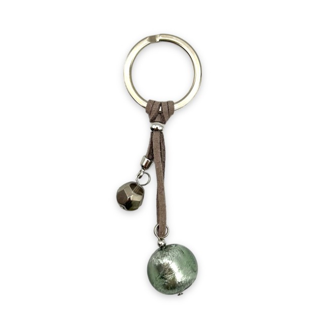 EARTH - Key ring with colored pearl and SILVER leaf in Murano glass
