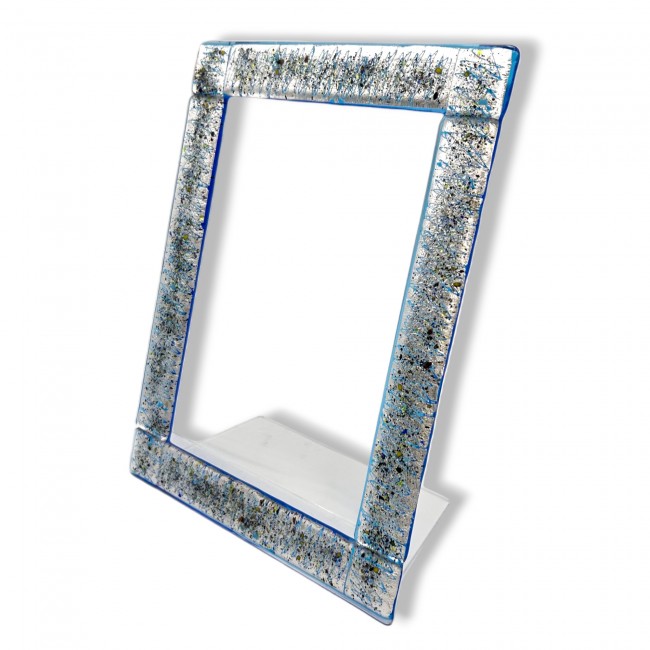 Emotions - Photo holder 20x30 cm SILVER and blue in Murano glass - Gift idea - Anniversaries