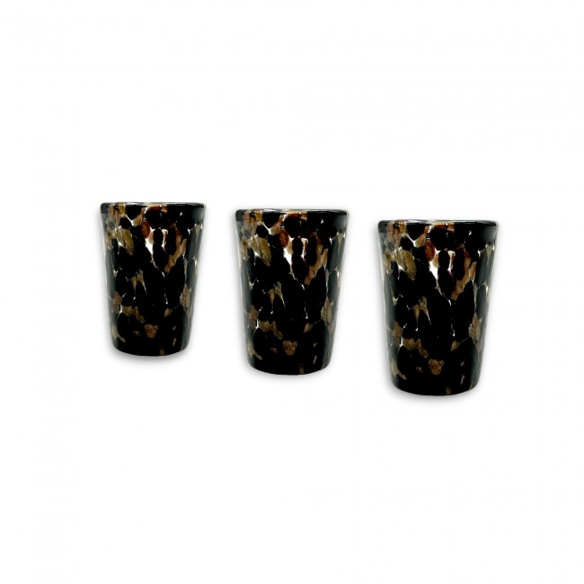 FANTASY - Set of 3 BLACK and GOLD liqueur shots in Murano glass - Gift idea