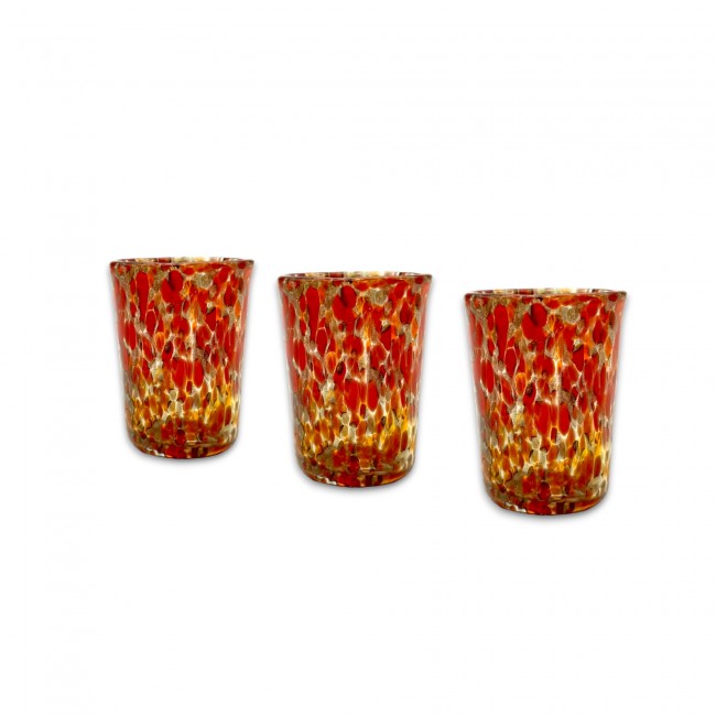 FANTASY - Set of 3 RED and GOLD liqueur shots in Murano glass - Gift idea