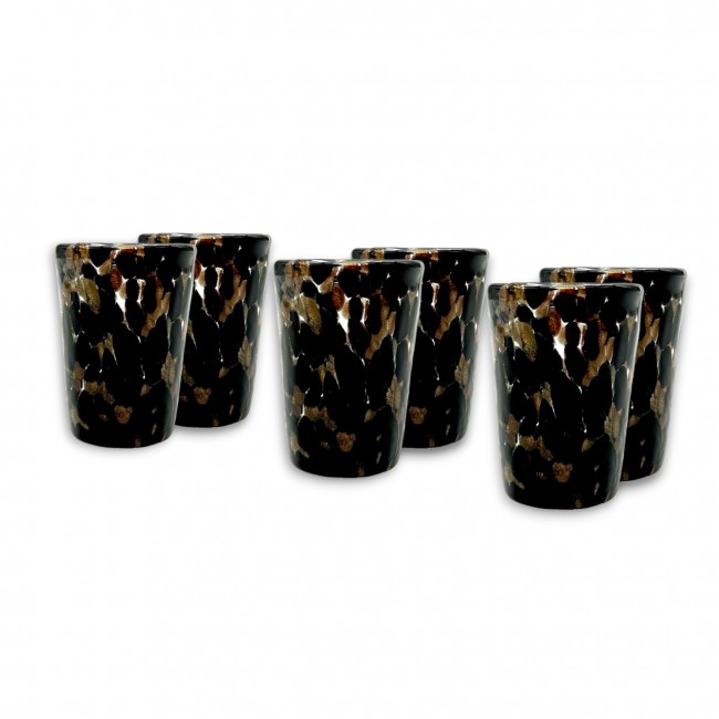 FANTASY - Set of 6 BLACK and GOLD liqueur shots in Murano glass - Gift idea