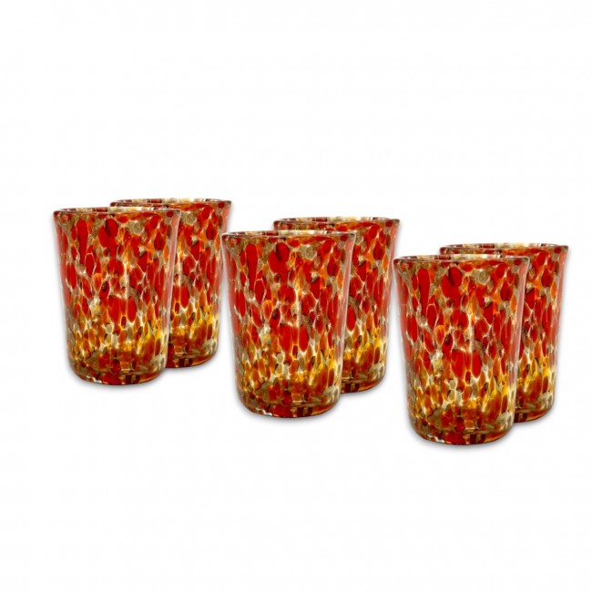 FANTASY - Set of 6 RED and GOLD liqueur shots in Murano glass - Gift idea