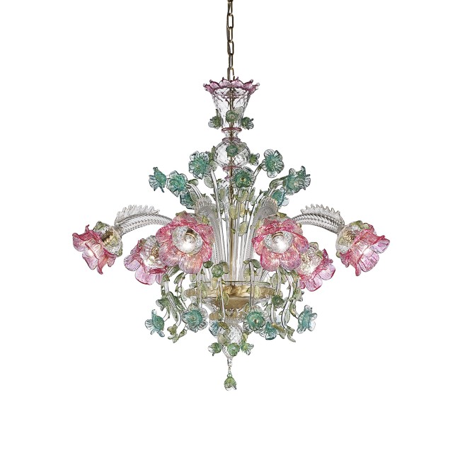 FIORITO - Chandelier with flowers in blue paste 6 lights