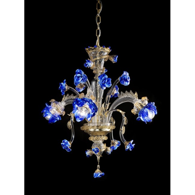 FIORITO - Chandelier with flowers in blue paste 3 lights