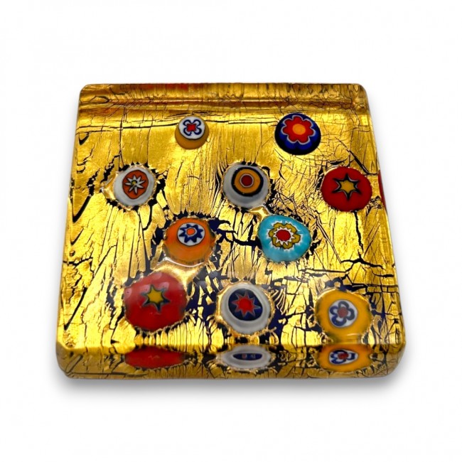 GALILEO - Glass paperweight with GOLD leaf and Murano glass Murrine
