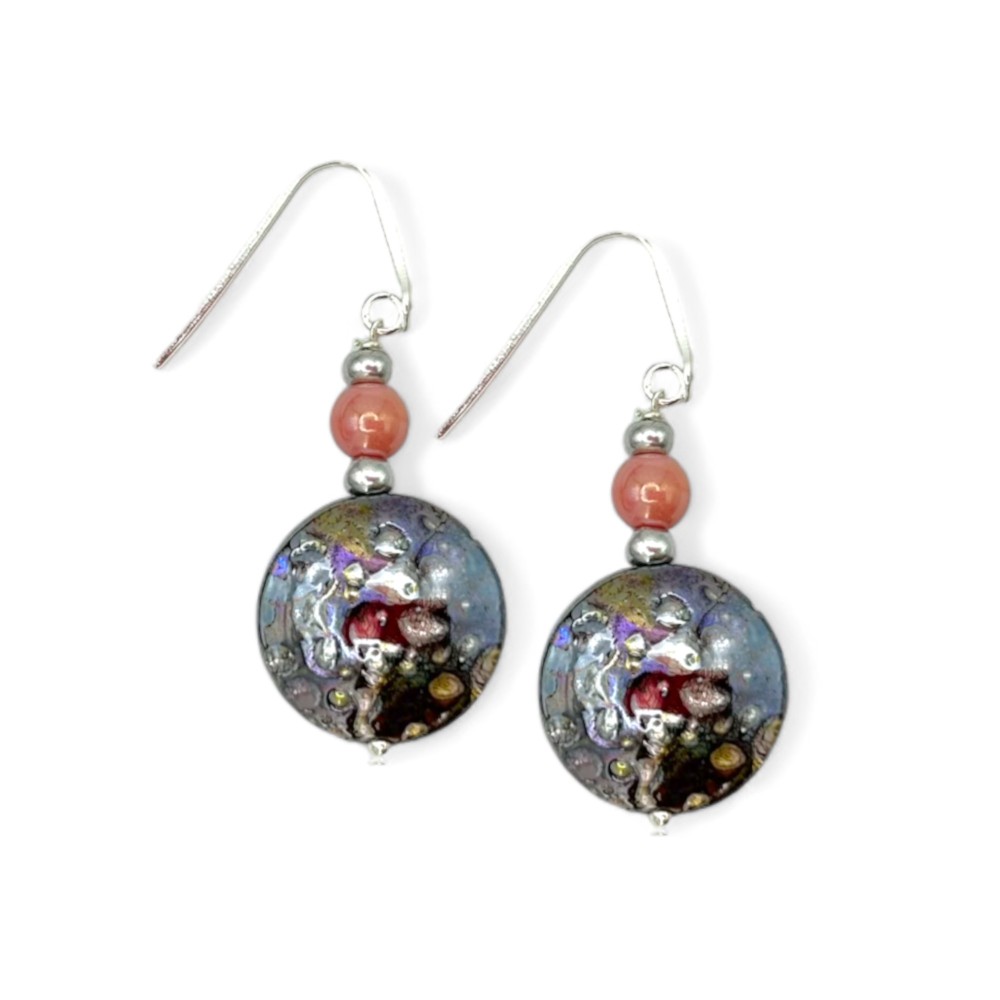 GAUDI' - Earrings with round pearl with DYCHROIC effect in Murano glass
