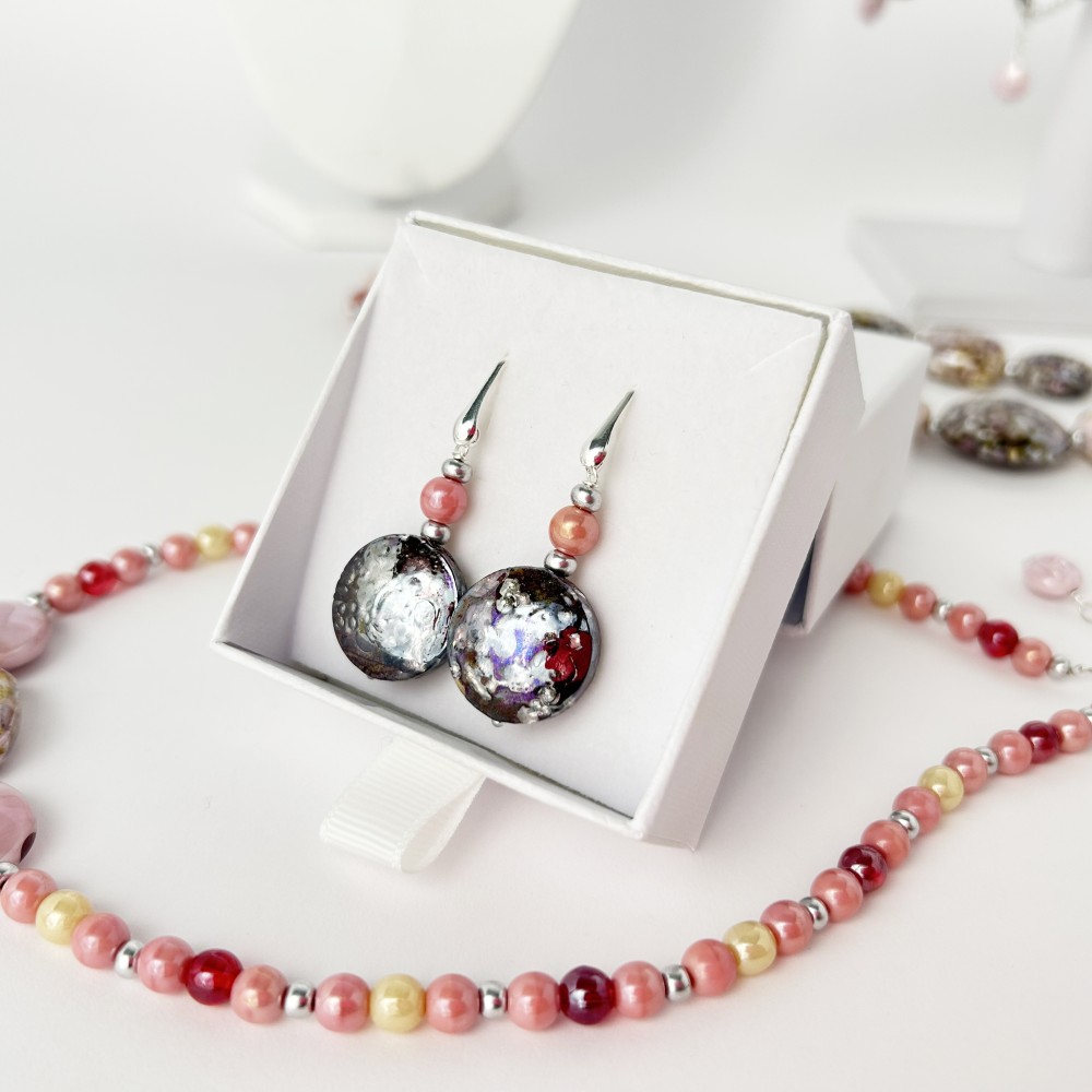 GAUDI' - Earrings with round pearl with DYCHROIC effect in Murano glass