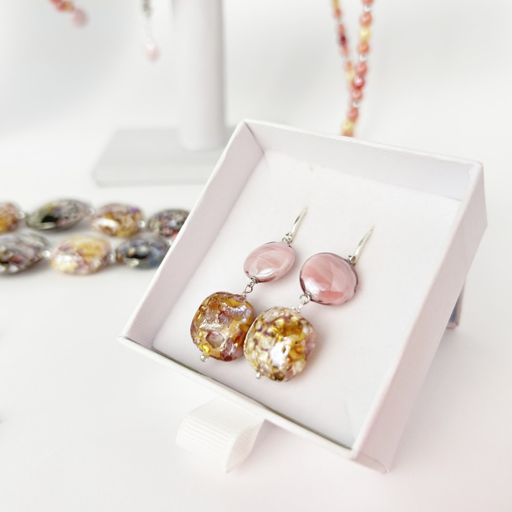 GAUDI' - Pink earrings with dichroic effect with Murano glass pearls