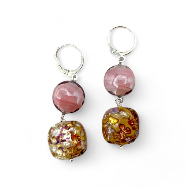GAUDI' - Pink earrings with dichroic effect with Murano glass pearls