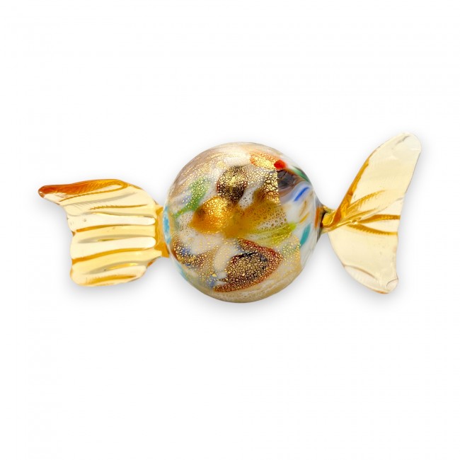 GIOVE - AMBER candy with Murrine and Gold Leaf in Murano blown glass