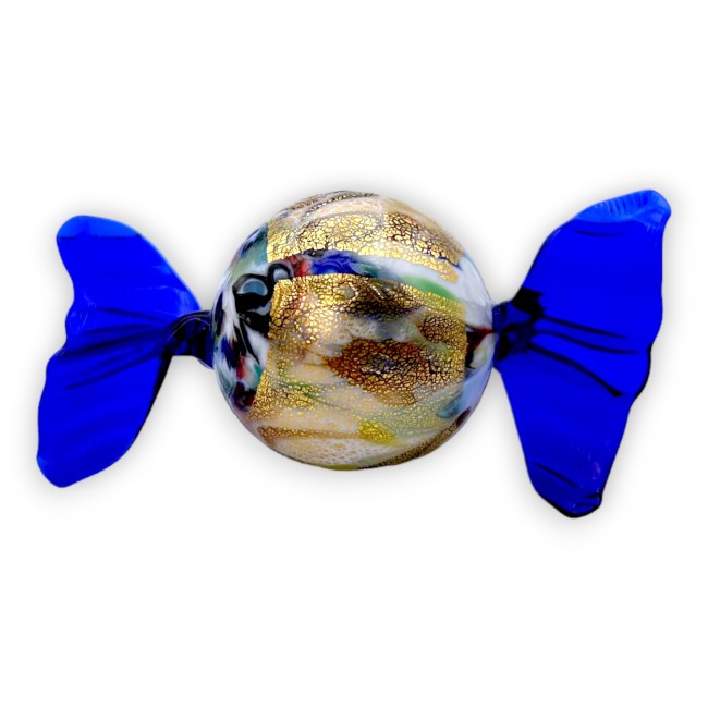 GIOVE -  Blue Candy with MURRINE, decorated with gold leaf in Murano glass