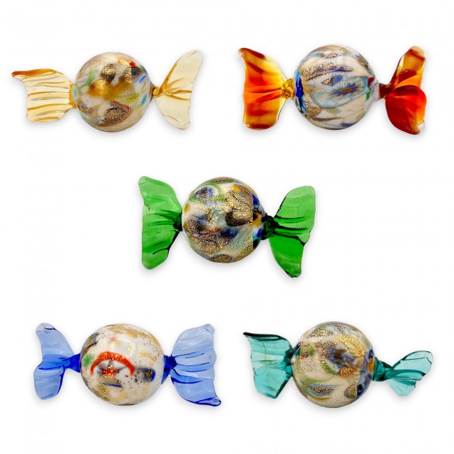 GIOVE - Set of 5 COLORED candies with Murrina and Gold in Murano glass