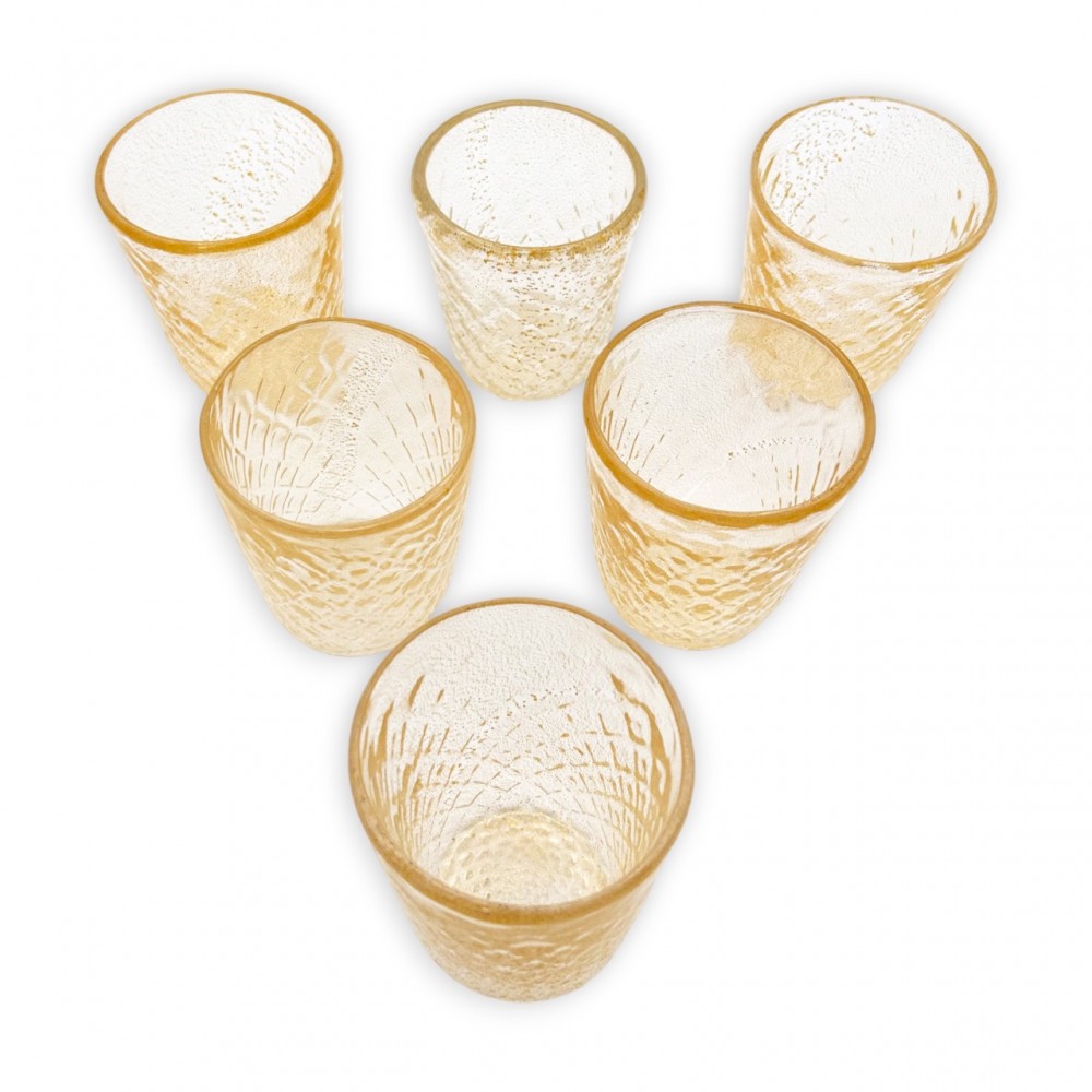 HERMES - Set of 6 Classic "baloton" GOLD Leaf Glasses in Murano Glass