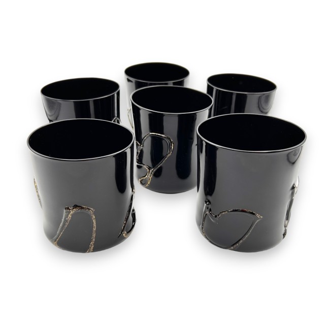 INCANTO - Set of 6 BLACK glasses decorated in GOLD