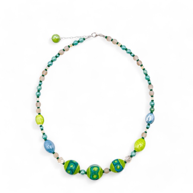 JUDIT - Colored necklace with GREEN and BLUE pearls