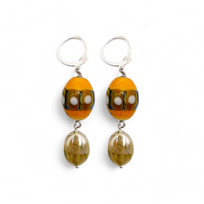 JUDIT - Earrings with ORANGE and INDIGO hanging pearls