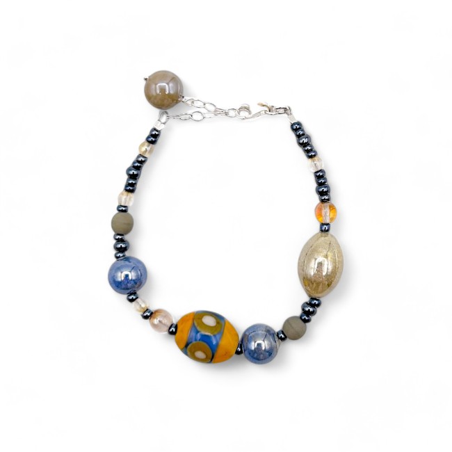 JUDIT - Elegant bracelet with ORANGE and INDIGO pearls in Murano glass