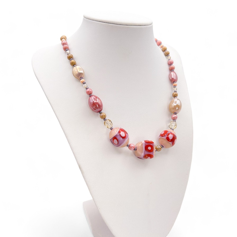 JUDIT - Spring necklace with PINK and RED pearls in Murano glass