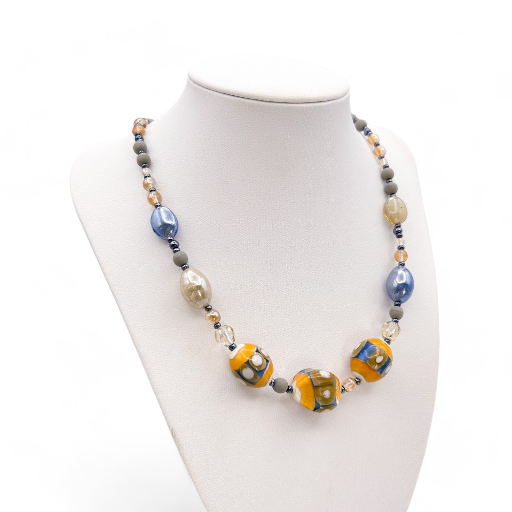 JUDIT - Elegant necklace with ORANGE and INDIGO pearls in Murano glass