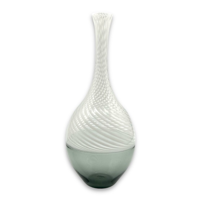 LEDA - Vase in smoky gray Murano glass with white lines