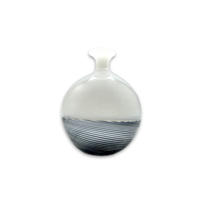 LEDA - White Murano glass vase with gray striped motifs