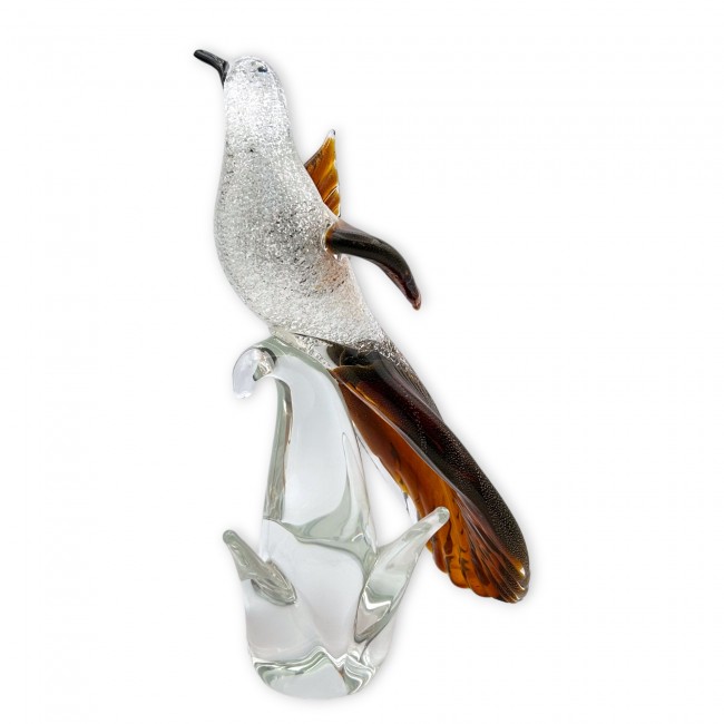 LORE - Stylized Hummingbird animal sculpture in Murano glass decorated with silver leaf