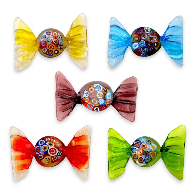 NETTUNO - Set of 5 Murano glass sweets, assorted colours, decorated with MURRINE