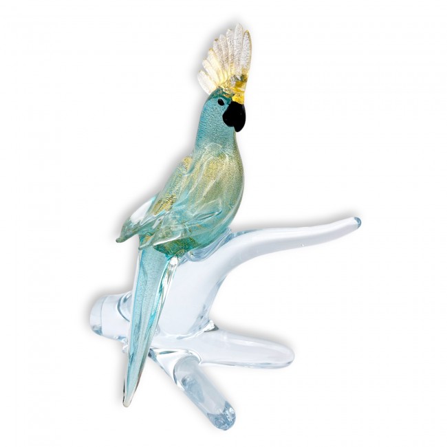ROMEO - WATER GREEN Cockatoo Parrot and GOLD leaf in Murano Glass