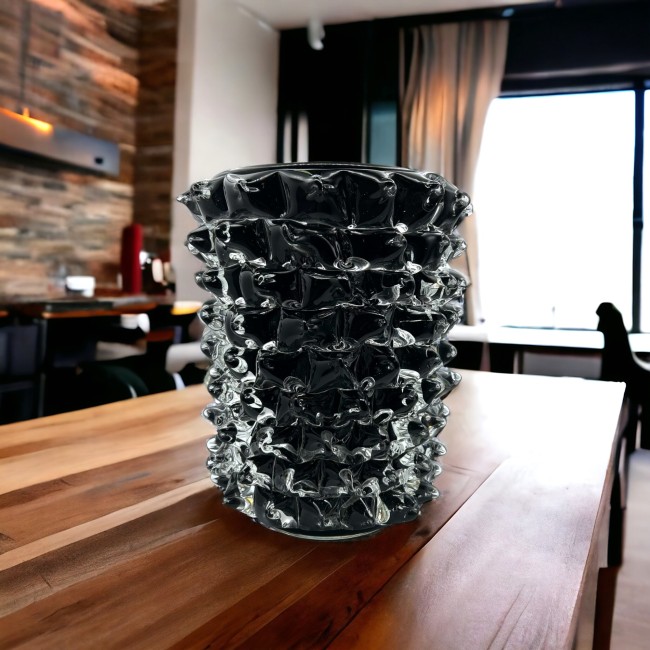 ROSTRATO - Luxury BLACK Vase in Solid glass - Murano glass