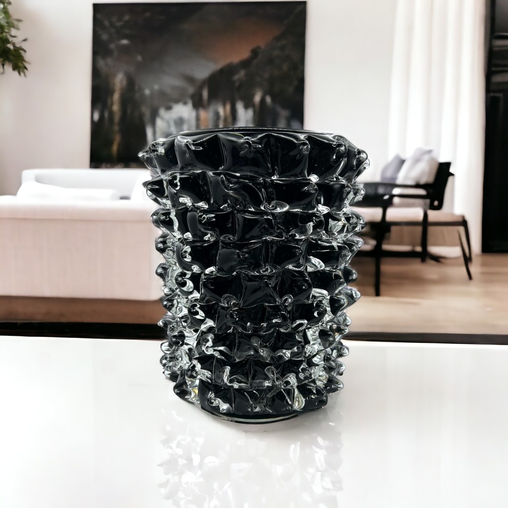ROSTRATO - Luxury BLACK Vase in Solid glass - Murano glass