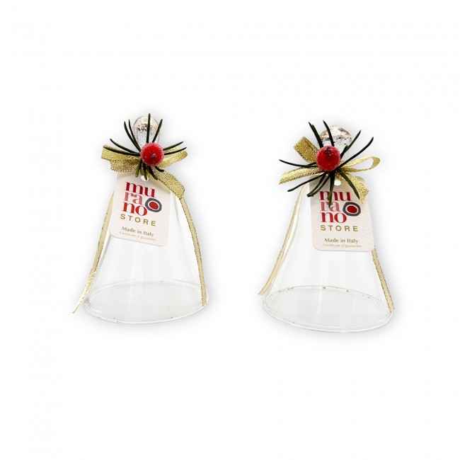 ROSY - PAIR of Christmas Bells with GOLD thread in Murano glass