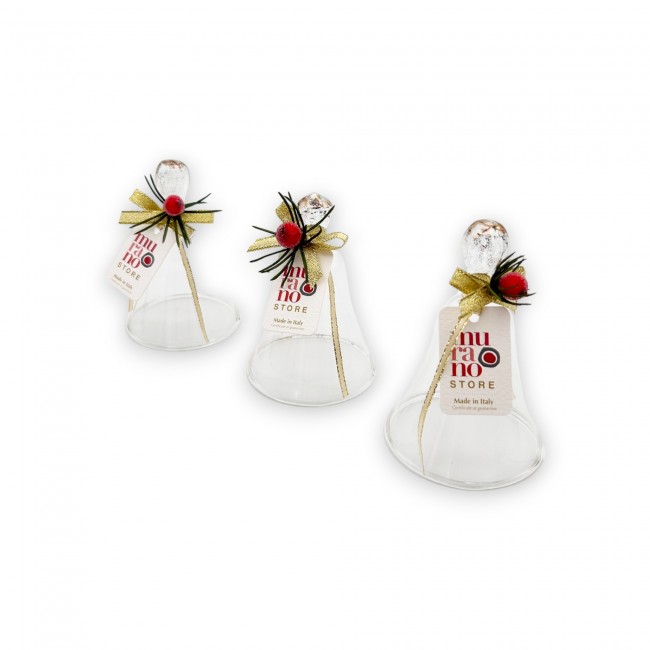 ROSY - Set of 3 Christmas Bells with GOLD thread in Murano Glass