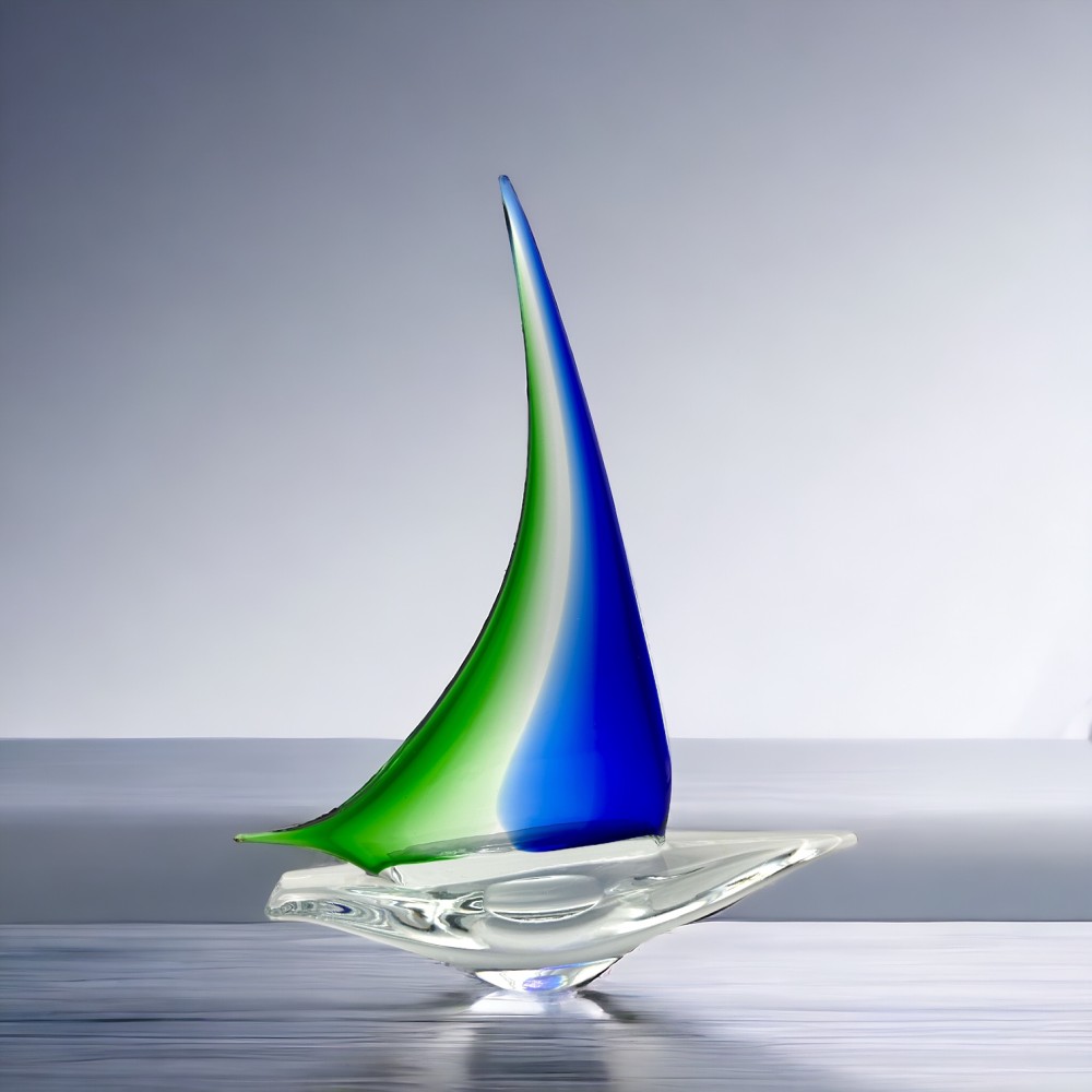 MAGELLANO - Sailing boat in green and blue Murano glass