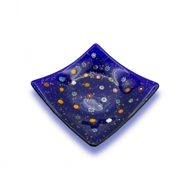 SAUCER - BLUE Pocket emptier with colored Murrine in Murano Glass