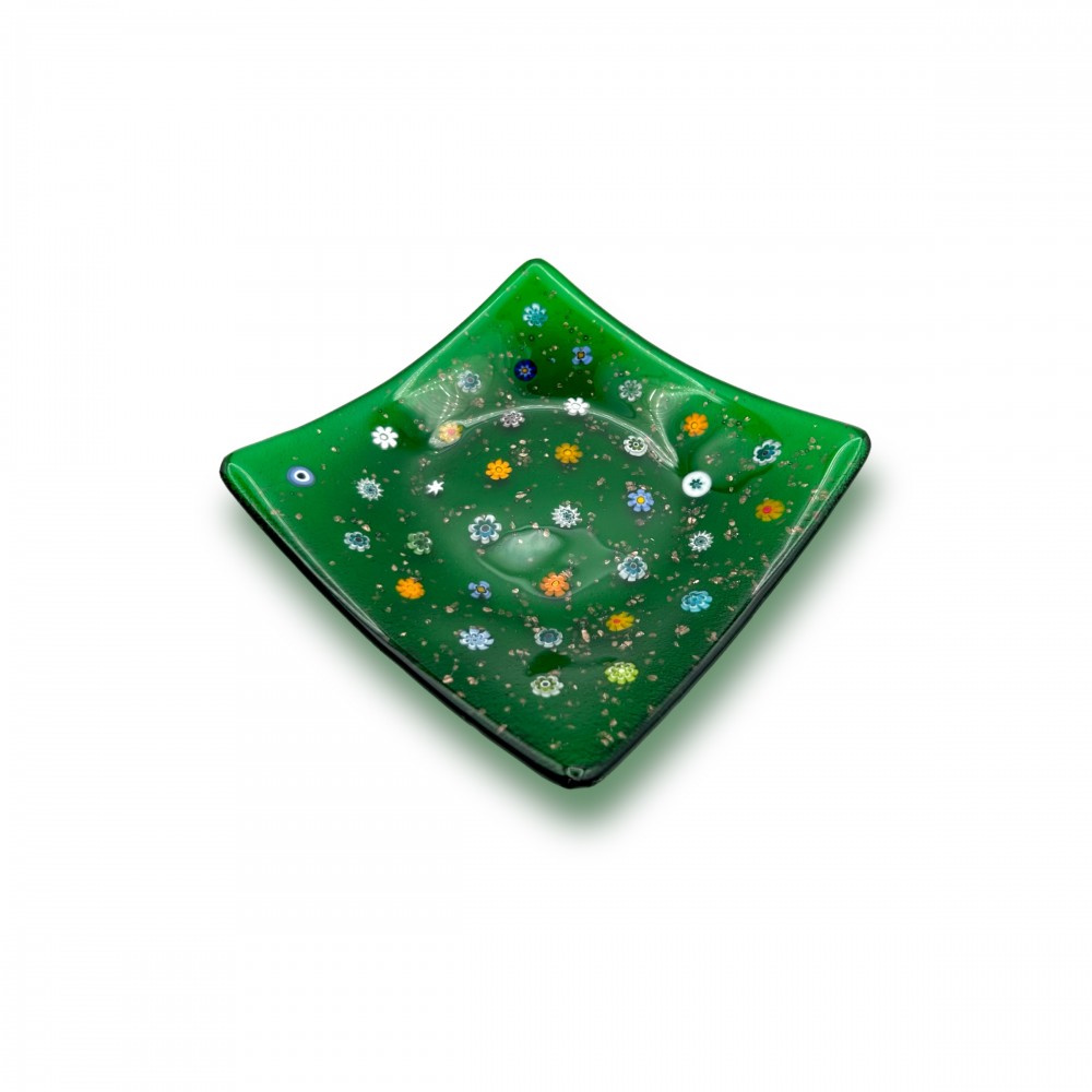 SAUCER - GREEN Pocket emptier with colored Murrine in Murano Glass