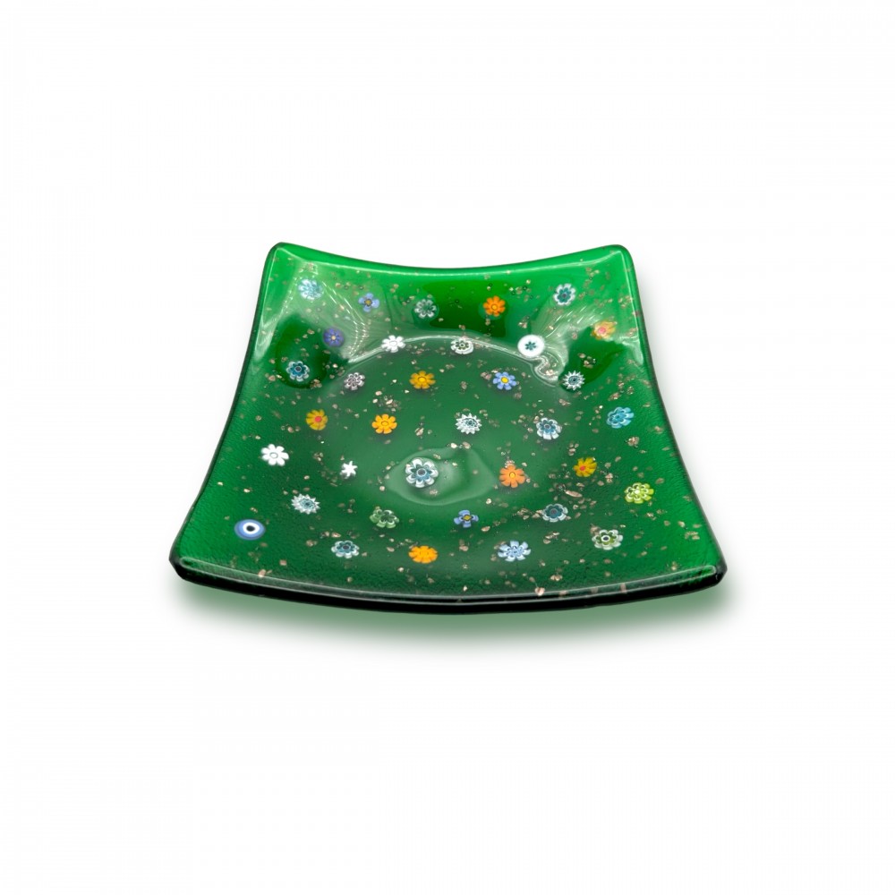 SAUCER - GREEN Pocket emptier with colored Murrine in Murano Glass