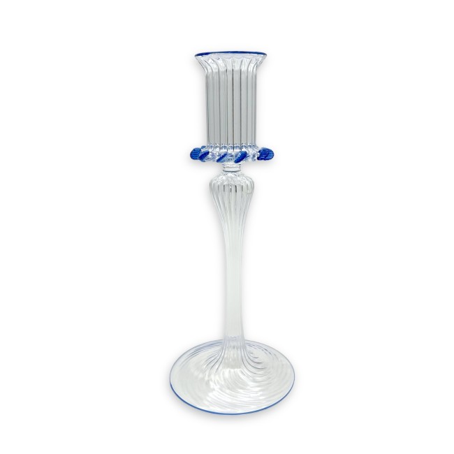 SILYA - CLASSIC crystal candle holder with BLUE decoration - Murano glass