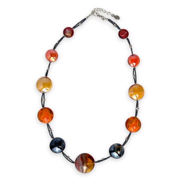 SUZANNE - Necklace with orange and black flat pearls
